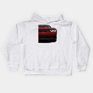 Blazing Fury: Red Dodge Challenger Fiery Front Half Body Posterize Car Design Kids Hoodie